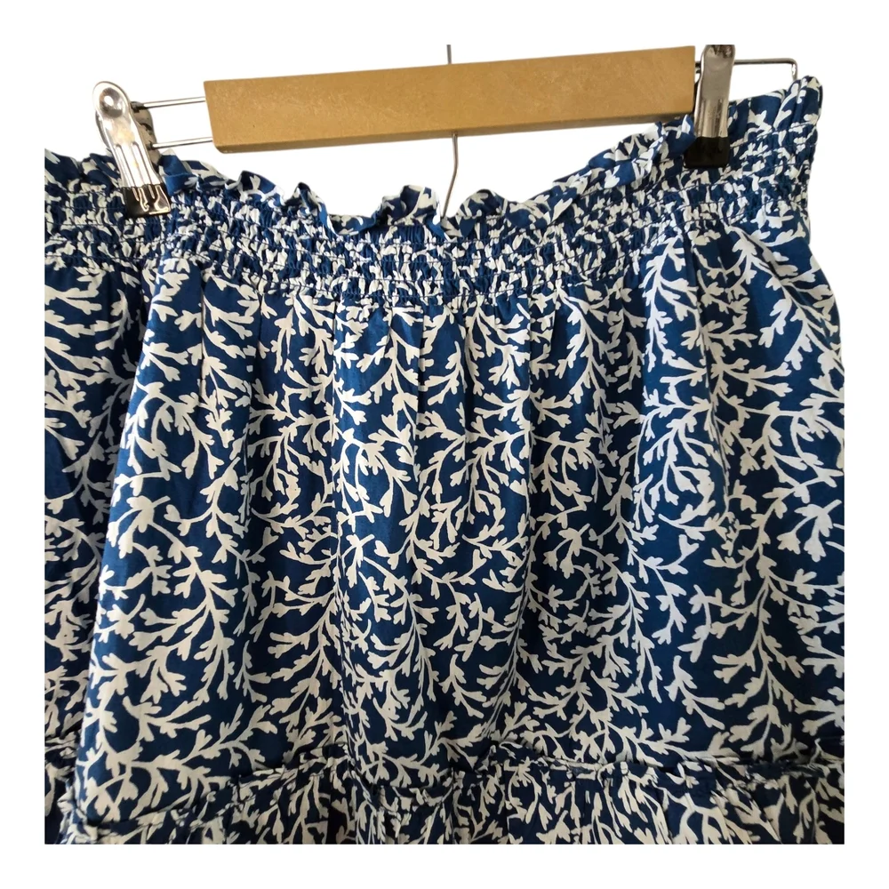 J. Crew Women's Navy/White Print Elastic Waist Ruffle Mini  Skirt - Picture 4 of 10